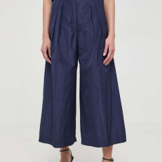 Liviana Conti pantaloni femei, culoarea bleumarin, lat, high waist F4SY30