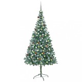 Brad Crăciun artificial pre-iluminat globuri/conuri pin 210 cm