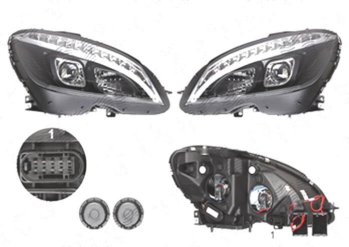 Set faruri tuning MERCEDES Clasa C (W204), 03.2007-03.2011, Taiwan, partea stanga+dreapta, cu indicator led; cu &amp;#39;lumina de zi&amp;#39; tip LED; H9+LE