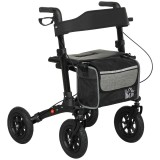 HOMCOM Deambulator pliabil 4 roți, rollator din aluminiu ușor, scaun căptușit, spătar, m&acirc;nere reglabile, 69x64x98,5cm negru | Aosom Romania