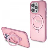 Guess Husa Ring Stand Glitter MagSafe iPhone 15 Pro Max Roz