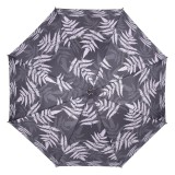 Umbrelă Ploaie, Model Frunze Ferigă, M&acirc;ner Lemn, Deschidere Automată, Negru, Lungime 88.5 cm