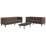 vidaXL Set canapele Chesterfield cu 2 locuri, maro, piele eco.