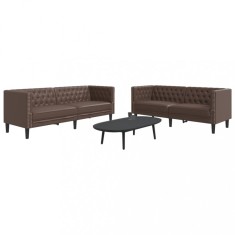 Set canapele Chesterfield cu 2 locuri, maro, piele eco.