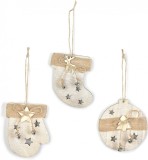 Set de 3 decoratiuni de Craciun Su Mifeng, lemn, natur, 10 x 8 cm / 10 x 9 cm