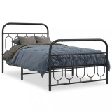 Cumpara ieftin Cadru pat metalic cu tablii de cap/picioare, negru, 107x203 cm