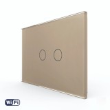 Cumpara ieftin Intrerupator dublu Wi-Fi cu touch Livolo din sticla, auriu, standard italian