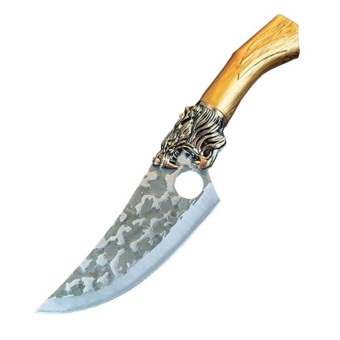 Cutit japonez de bucatarie DEPOX&reg;, Tiger Claw, 29 cm, maro, teaca piele ecologica