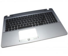 Tastatura Laptop Asus X541M Neagra Layout UK-US Cu Palmrest Argintiu Fara Iluminare foto
