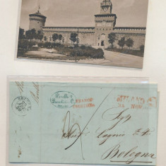 Italy 1859 Rare Postcard + Stampless Cover Milan to Bologna DG.022