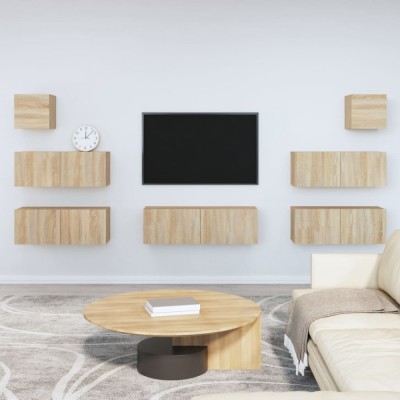 vidaXL Set dulapuri TV, 7 piese, stejar sonoma, lemn prelucrat foto