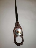 Deschizator vechi scrisori corespondenta cutit scrisori de colectie cu lupa si ruleta de masurat Fiat 1969 aniversar metalic