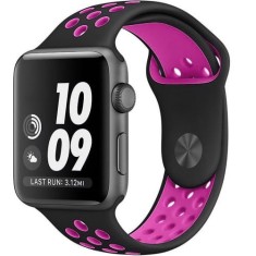 Curea iUni compatibila cu Apple Watch Ultra/SE/8/7/6/5/4/3/2/1, 42mm, Silicon Sport, Negru/Roz