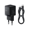Incarcator Type-C Fast Charge 2in1 + cablu Type-C Baseus, negru, P10111608113-01