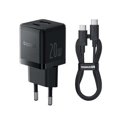 Incarcator Type-C Fast Charge 2in1 + cablu Type-C Baseus, negru, P10111608113-01 foto