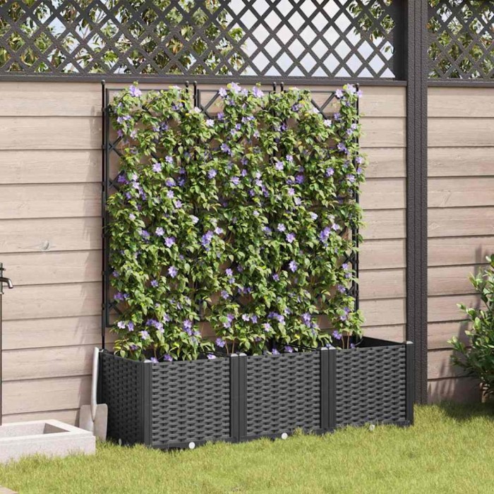 vidaXL Ghiveci de grădină cu trellis 3 pcs Negru 120 x 40 x 143 cm PP 42002840