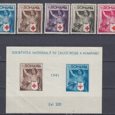 ROMANIA 1941 LP 145 LP 146 CRUCEA ROSIE SERIE + COLITA NEDANTELATA SARNIERA/PLIU