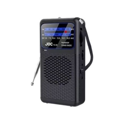 Mini radio portabil, putere 3W, FM, AM, SW, alimentare baterii, lumina led, snur pentru transport, negru foto