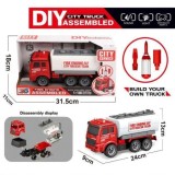 Set asamblare pentru copii, Masina de pompieri cu sunete si lumini, 24 cm