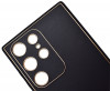 Husa eleganta din piele ecologica pentru Samsung Galaxy S22 Ultra cu accente aurii, Negru