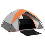 Cort camping, 2 persoane, impermeabil, cu geanta, gri si portocaliu, 210x150x110 cm, ART