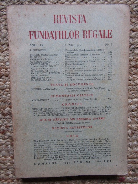 Revista Fundatiilor Regale - Anul IX 1IUNIE 1942 Nr. 6