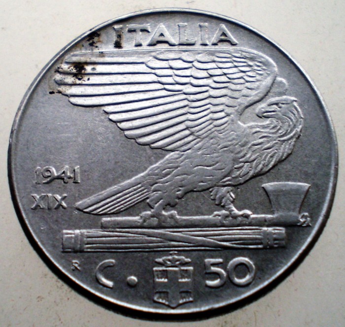 2.309 ITALIA WWII VITTORIO EMANUELE III 50 CENTESIMI 1941 R MAGNETICA