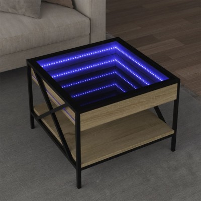 vidaXL Măsuță de cafea cu LED infinity, stejar sonoma, 50x50x38 cm foto