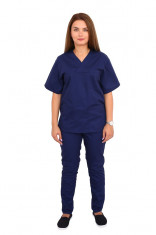 Costum medical bleumarin, bluza cu anchior in V, trei buzunare si pantaloni cu elastic. XL INTL foto