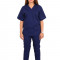 Costum medical bleumarin, bluza cu anchior in V, trei buzunare si pantaloni cu elastic. 2XL INTL