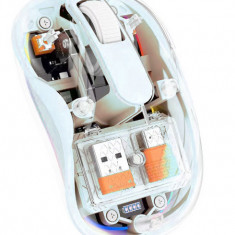 Mouse Nou M333, 2400dpi, 3 Butoane, Indicator Nivel Baterie, Transparent, RGB, Albastru, USB-A + USB-C, Wireless + Bluetooth NewTechnology Media