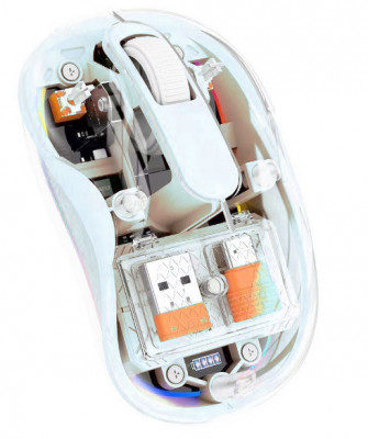 Mouse Nou M333, 2400dpi, 3 Butoane, Indicator Nivel Baterie, Transparent, RGB, Albastru, USB-A + USB-C, Wireless + Bluetooth NewTechnology Media foto