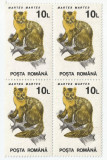 Rom&acirc;nia, LP 1318/1993, Animale (uzuale), 10 lei, h&acirc;rtie cretată, bloc de 4, MNH, Nestampilat