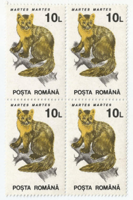 Rom&amp;acirc;nia, LP 1318/1993, Animale (uzuale), 10 lei, h&amp;acirc;rtie cretată, bloc de 4, MNH foto