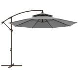 Outsunny Umbrelă Ampelschirm &Oslash;2,67 x 2,45 m Cu Manivelă și Acoperiș Dublu Bază &icirc;n Formă de Cruce Oțel Protecție Solară Poliester Oțel Gri deschis | Ao