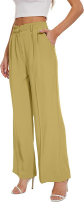 ZO Pantaloni cu picior larg pentru femei cu talie elastică ridicată &amp;icirc;n pantaloni foto