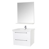 Cumpara ieftin Set mobilier baie suspendat, cu lavoar ceramic, GN0541, front MDF, 60 cm, 2 sertare, glisiere soft close si oglinda cu polita GN0551, dreptunghiulara,