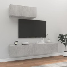 vidaXL Set comodă TV, 3 piese, gri beton, lemn prelucrat