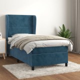 Cumpara ieftin Pat box spring cu saltea, albastru &icirc;nchis, 90x200 cm, catifea