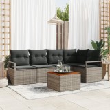 VidaXL Set canapea de grădină 6 pcs Gri Mare Rattan, poliester, oțel