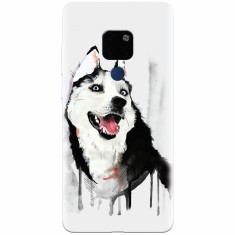 Husa silicon pentru Huawei Mate 20, Husky Dog Watercolor Illustration