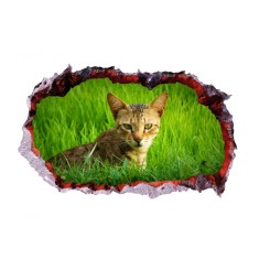 Sticker decorativ, Gaura in perete 3D, Pisica, 85 cm, 408STK