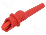 Bornă crocodil roșie 10A CAL TEST, capacitate prindere max. 9mm