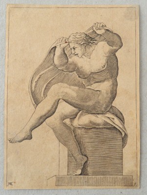 Adamo Scultori &amp;quot;Studiu dupa Michelangelo&amp;quot; gravura cca 1547-1587 foto