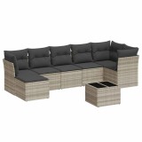 Cumpara ieftin Set mobilier de gradina cu perne, 8 piese gri deschis poliratan