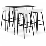 Set mobilier de bar, 5 piese, negru și alb