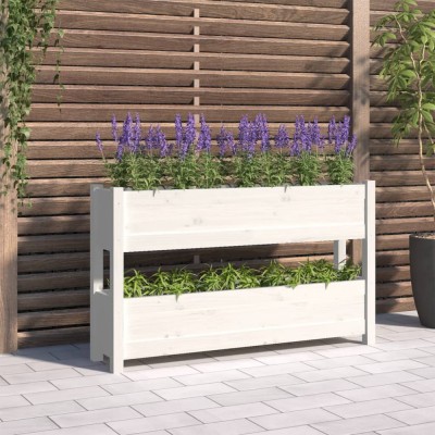vidaXL Jardinieră, alb, 112x25x66 cm, lemn masiv de pin 823928 foto