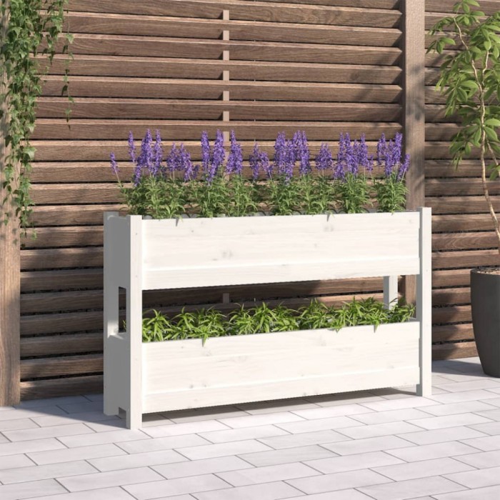 vidaXL Jardinieră, alb, 112x25x66 cm, lemn masiv de pin 823928
