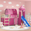 VidaXL Pat etajat de copii cu turn, roz, 90x200 cm, lemn masiv pin