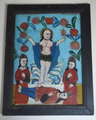 &quot;Invierea Domnului&quot; icoana pe sticla de Gherla sau Nicula sfarsit de secol XIX